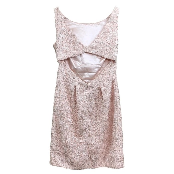 Aidan Mattox Lace Crochet Pleated Blush Pink Open Back Cocktail Dress Size 8 - Picture 2 of 6